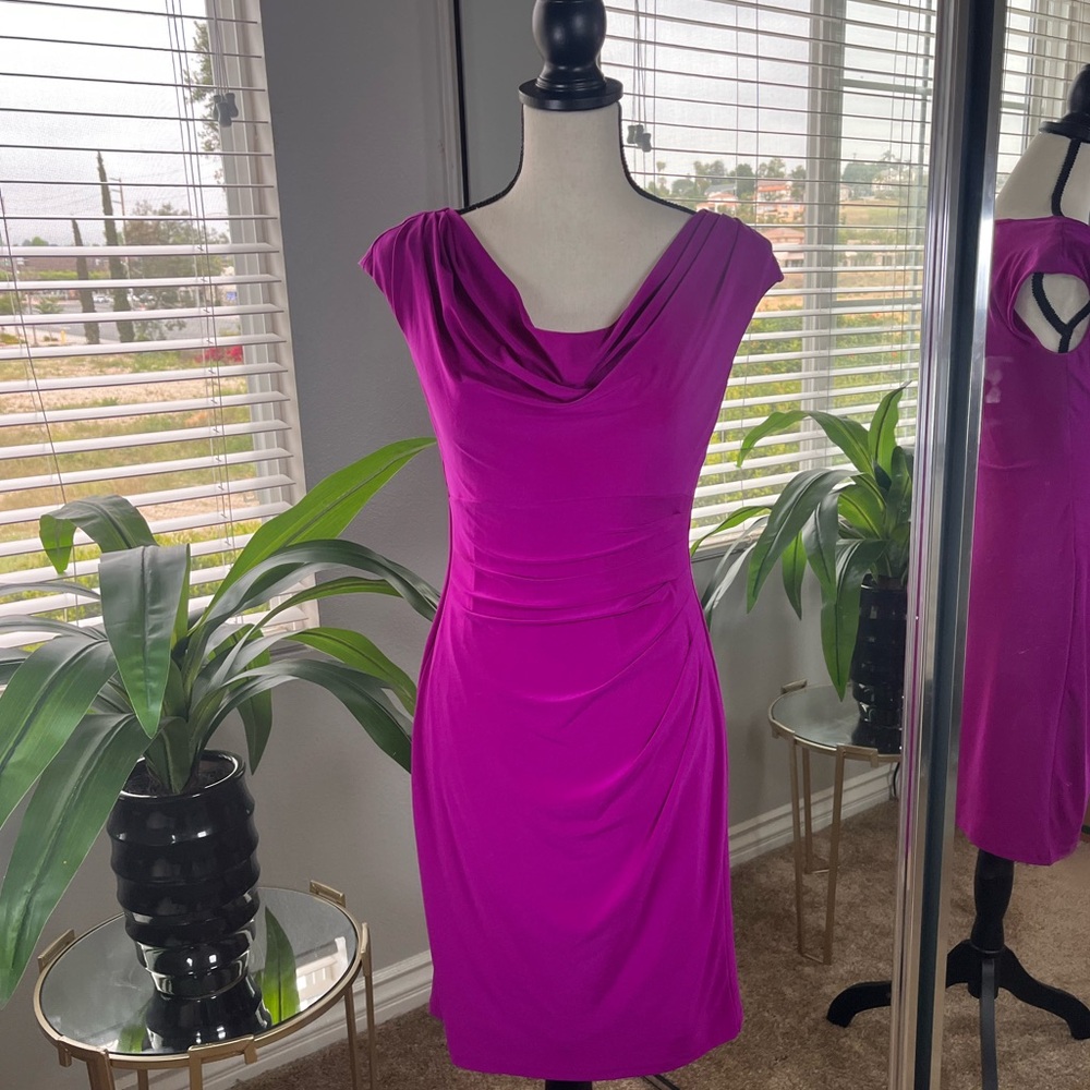 Lauren by Ralph Lauren Fucsia Sleeveless Draped Body Con Dress size 6 Petite